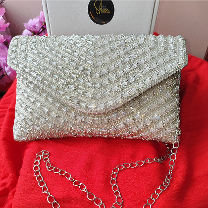 Glam Diamond-Embroidered Clutch