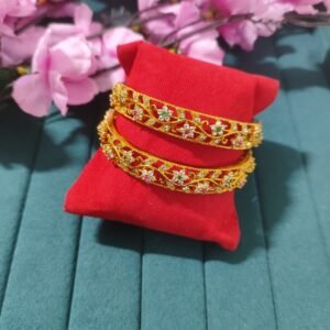 Floral design Golden Polish CZ stone Bangles