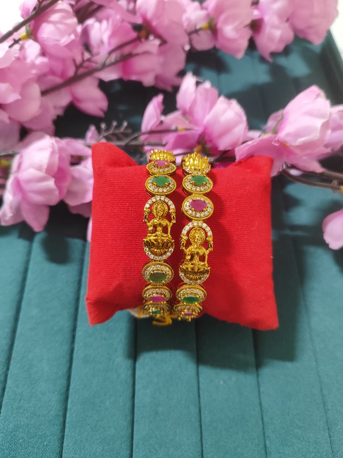 Lakshmi design Golden Polish multi color stones Bangles
