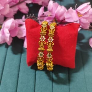 Lakshmi design Golden Polish CZ stone Bangles