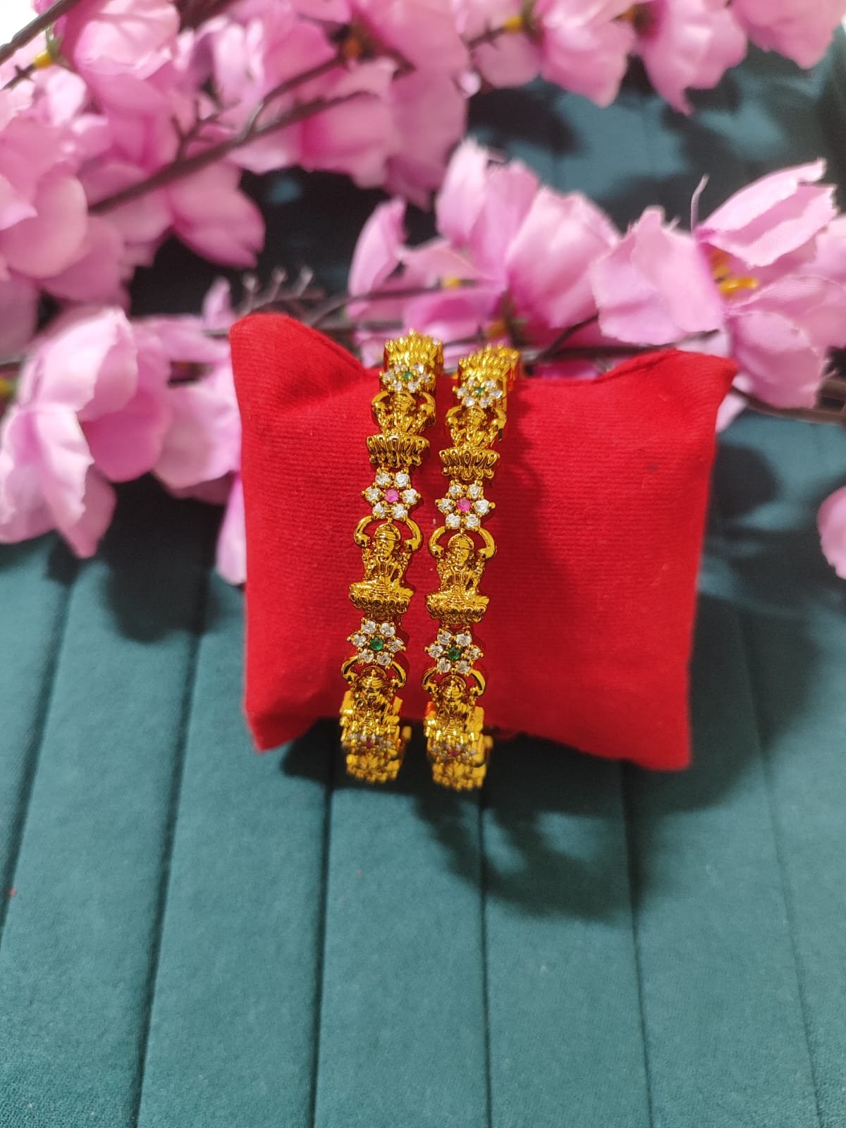 Lakshmi design Golden Polish CZ stone Bangles