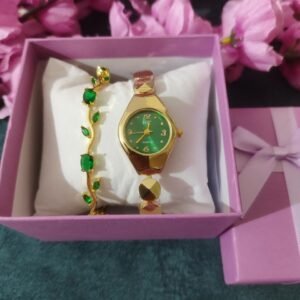 Anti tarnish Combo Watch with Tulip bracelet - Green