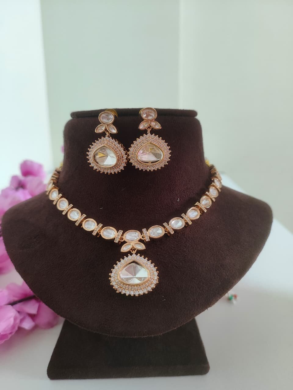 Moissanite necklace set in rose gold colour