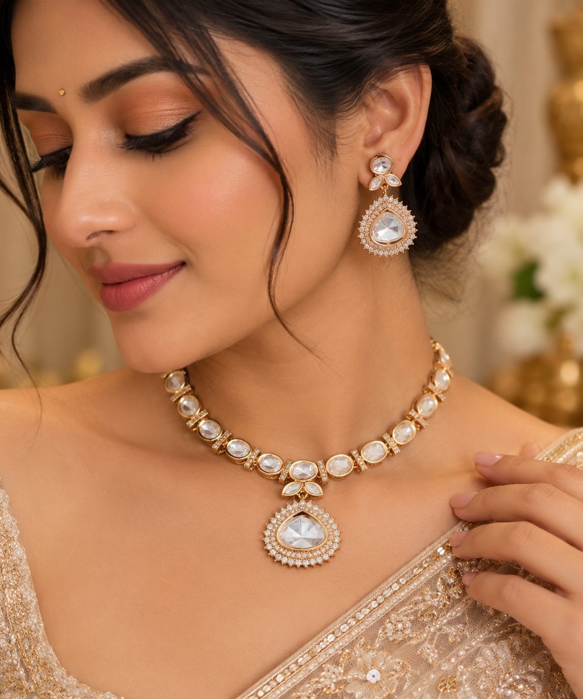 Moissanite necklace set in rose gold colour - Image 2
