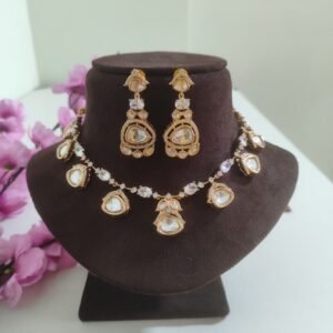 Polki necklace set in Rose gold colour