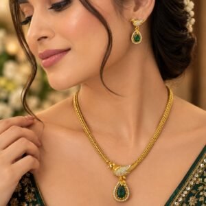 Peacock design Golden Polish Pendant set