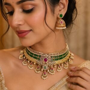 Traditional Bridal Choker Set with Jhumka