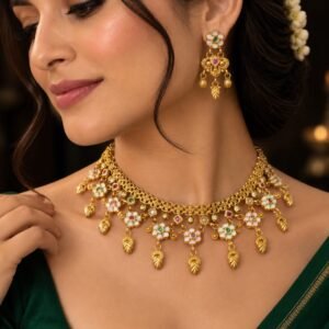Rajwadi necklace set with Enameled Work