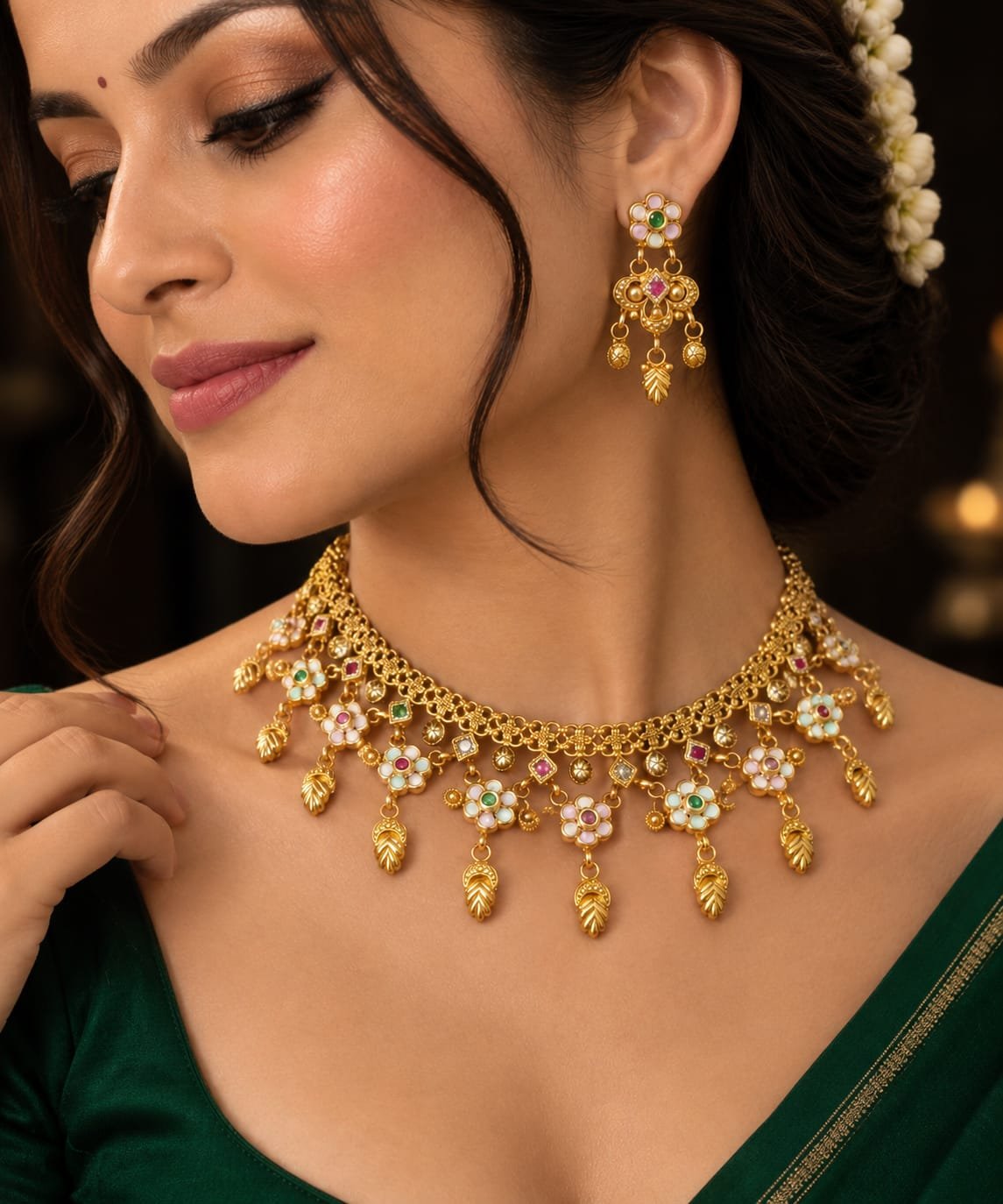 Rajwadi necklace set with Enameled Work - Image 1