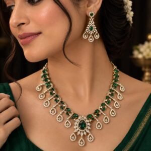 Mehandi Polish American diamond necklace set