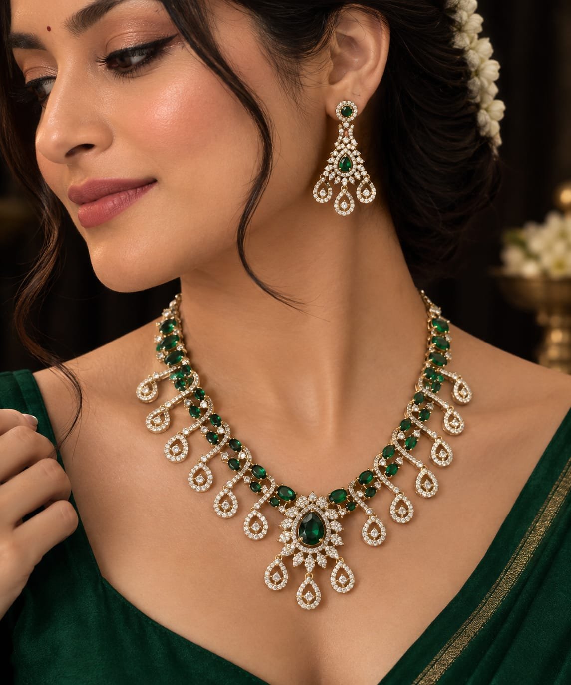 Mehandi Polish American diamond necklace set - Image 1